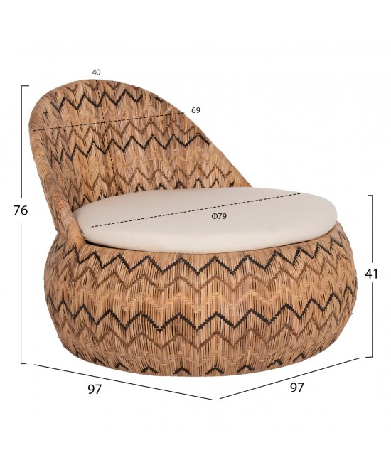 ΠΟΛΥΘΡΟΝΑ ΣΤΡΟΓΓΥΛΗ LADLON HM5992 RATTAN ΦΥΣΙΚΟ-ΕΚΡΟΥ ΜΑΞΙΛΑΡΙ 97x97x76Υεκ.