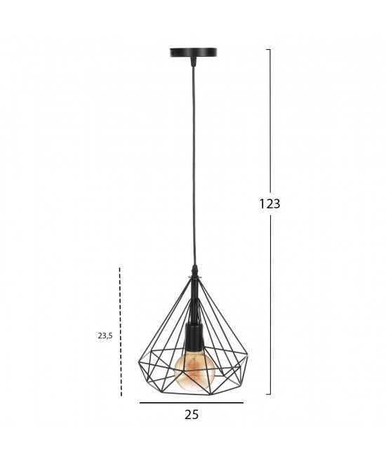 ΦΩΤΙΣΤΙΚΟ ΟΡΟΦΗΣ ΚΡΕΜΑΣΤΟ HM4063 ΜΑΥΡΟ ΜΕΤΑΛΛΙΚΟ ΚΑΠΕΛΟ 25x22x123Υεκ.