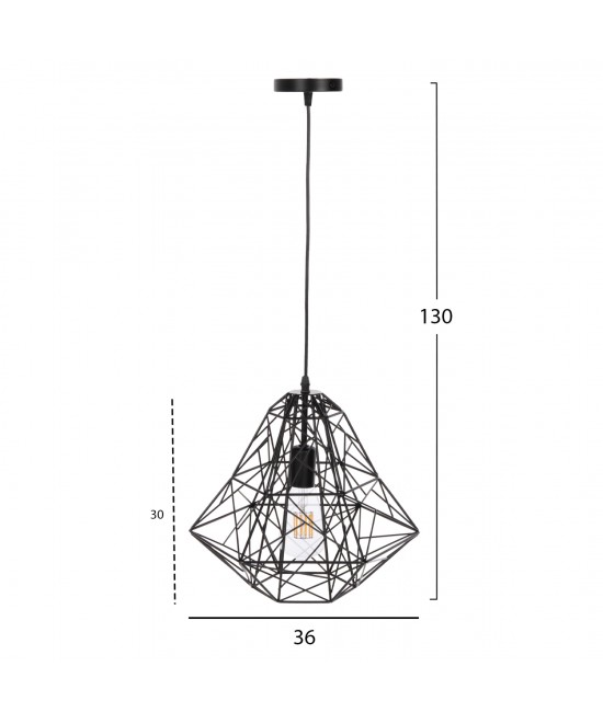 ΦΩΤΙΣΤΙΚΟ ΟΡΟΦΗΣ ΚΡΕΜΑΣΤΟ HM4067 ΜΑΥΡΟ ΜΕΤΑΛΛΙΚΟ ΔΙΚΤΥΩΤΟ ΚΑΠΕΛΟ 36x30x130Υεκ.
