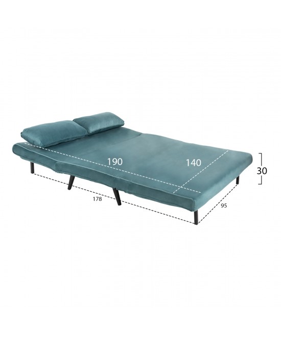 ΚΑΝΑΠΕΣ ΚΡΕΒΑΤΙ 2 ΑΤΟΜΩΝ ASMA HM3077.15 ΒΕΛΟΥΔΟ ΜΕΝΤΑ 140x80x77Yεκ.