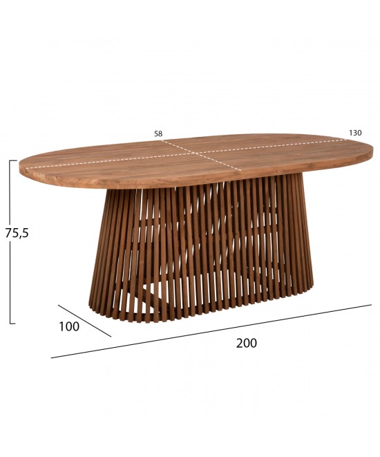 ΤΡΑΠΕΖΙ ΤΡΑΠΕΖΑΡΙΑΣ REMIK HM9835 RECYCLED ΤΕΑΚ ΣΕ ΦΥΣΙΚΟ 100x200x75,5Yεκ. TOP 4εκ.