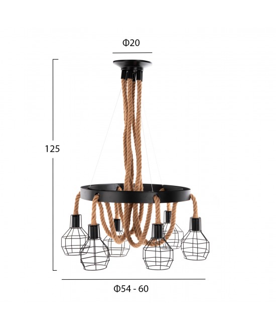 ΦΩΤΙΣΤΙΚΟ ΟΡΟΦΗΣ ΚΡΕΜΑΣΤΟ HM4130 6ΦΩΤΟ ΜΕΤΑΛΛΟ ΜΑΥΡΟ-ΣΧΟΙΝΙ Φ54-60x125Υεκ.