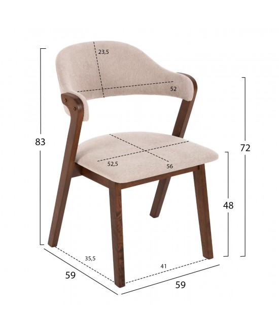 ΚΑΡΕΚΛΑ RIDER HM9734.02 RUBBERWOOD ΣΕ ΚΑΡΥΔΙ-ΥΦΑΣΜΑ ΕΚΡΟΥ 59x59x83Yεκ.