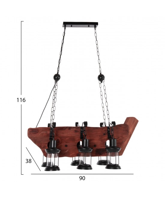 ΦΩΤΙΣΤΙΚΟ ΟΡΟΦΗΣ 6-ΦΩΤΟ ΚΡΕΜΑΣΤΟ HM4117 ΞΥΛΟ-ΜΕΤΑΛΛΟ-ΓΥΑΛΙ 116Υεκ