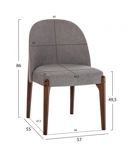 ΚΑΡΕΚΛΑ ΤΡΑΠΕΖΑΡΙΑΣ RAMMER HM9744.01 RUBBERWOOD ΣΕ ΚΑΡΥΔΙ-ΓΚΡΙ ΥΦΑΣΜΑ 57x55x86Υεκ.