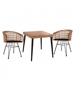 ΣΕΤ 3ΤΜΧ ALLEGRA WICKER ΜΕ ΤΡΑΠΕΖΙ 80X80Χ78Υ ΜΠΕΖ & ΜΑΥΡΟ ΧΡΩΜΑ HM10481