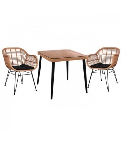 ΣΕΤ 3ΤΜΧ ALLEGRA WICKER ΜΕ ΤΡΑΠΕΖΙ 80X80Χ78Υ ΜΠΕΖ & ΜΑΥΡΟ ΧΡΩΜΑ HM10483