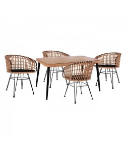 ΣΕΤ 5ΤΜΧ ALLEGRA WICKER ΜΕ ΤΡΑΠΕΖΙ 140X80Χ78Υ ΜΠΕΖ & ΜΑΥΡΟ ΧΡΩΜΑ HM10488