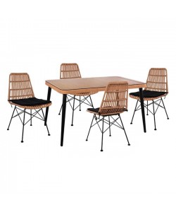 ΣΕΤ 5ΤΜΧ ALLEGRA WICKER ΜΕ ΤΡΑΠΕΖΙ 140X80Χ78Υ ΜΠΕΖ & ΜΑΥΡΟ ΧΡΩΜΑ HM10491