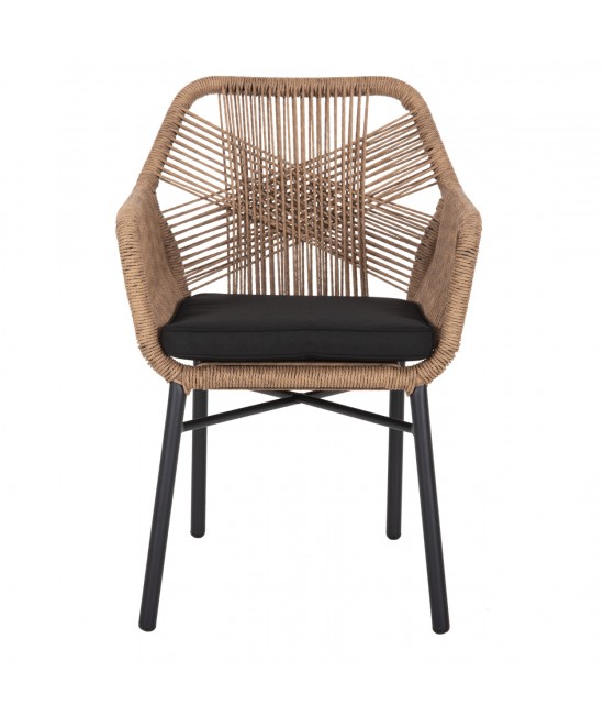 ΠΟΛΥΘΡΟΝΑ TOPIN HM6048.02 ΑΛΟΥΜΙΝΙΟ ΜΑΥΡΟ-P.E. RATTAN ΜΠΕΖ-ΜΑΞΙΛΑΡΙ ΜΑΥΡΟ 57x65x84Υ εκ