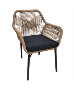 ΠΟΛΥΘΡΟΝΑ TOPIN HM6048.02 ΑΛΟΥΜΙΝΙΟ ΜΑΥΡΟ-P.E. RATTAN ΜΠΕΖ-ΜΑΞΙΛΑΡΙ ΜΑΥΡΟ 57x65x84Υ εκ