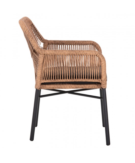 ΠΟΛΥΘΡΟΝΑ TOPIN HM6048.02 ΑΛΟΥΜΙΝΙΟ ΜΑΥΡΟ-P.E. RATTAN ΜΠΕΖ-ΜΑΞΙΛΑΡΙ ΜΑΥΡΟ 57x65x84Υ εκ