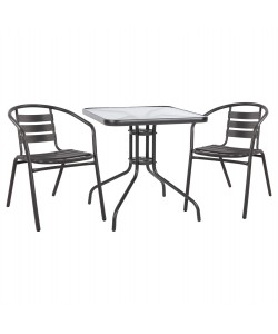 ΣΕΤ 3ΤΜΧ ΜΕ ΤΡΑΠΕΖΙ FIGO 70Χ70Χ72Υ & ΠΟΛΥΘΡΟΝΕΣ LAURA ΓΚΡΙ ΧΡΩΜΑ HM10469