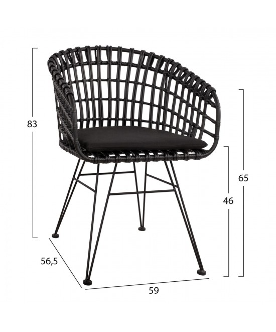 ΠΟΛΥΘΡΟΝΑ ΤΥΠΟΥ ΦΩΛΙΑ ΜΕΤΑΛΛΙΚΗ ALLEGRA HM5456.02 ΜΕ WICKER ΜΑΥΡΟ 59Χ56,5Χ83Υ εκ.