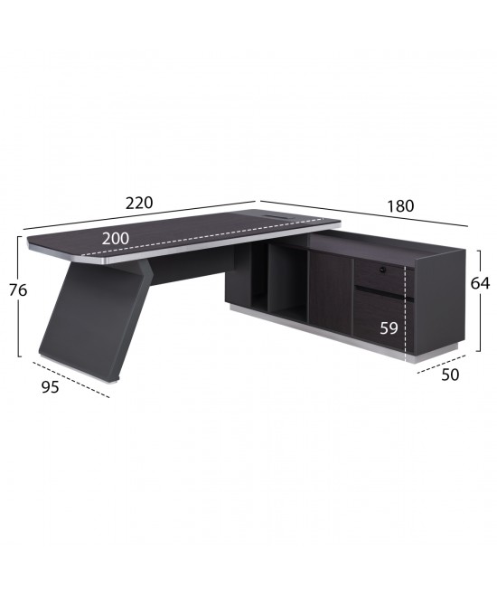 ΓΡΑΦΕΙΟ ΕΠΑΓΓΕΛΜΑΤΙΚΟ ΔΕΞΙΑ ΓΩΝΙΑ ROSEWOOD HM2084R 220X180X76Υ εκ.