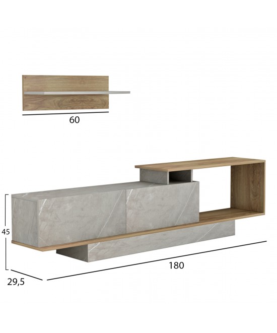 ΣΥΝΘΕΤΟ ΤΗΛΕΟΡΑΣΗΣ GARCELLE HM8904.14 ΜΕΛΑΜΙΝΗ ΦΥΣΙΚΟ-STONE TEXTURE 180x29,6x45Υεκ