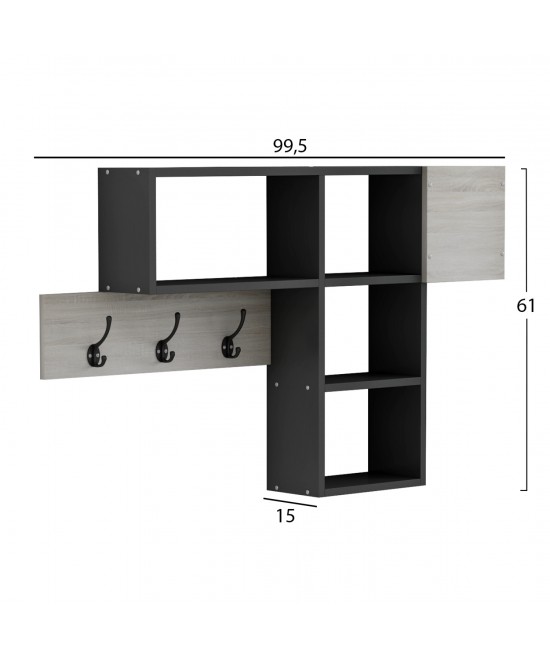 ΚΡΕΜΑΣΤΡΑ ΕΙΣΟΔΟΥ ΜΕ ΡΑΦΙΑ HARLAN HM8973.11 ΜΕΛΑΜΙΝΗ ΣΕ SONAMA-ΓΚΡΙ 99,5x15x61Υεκ.