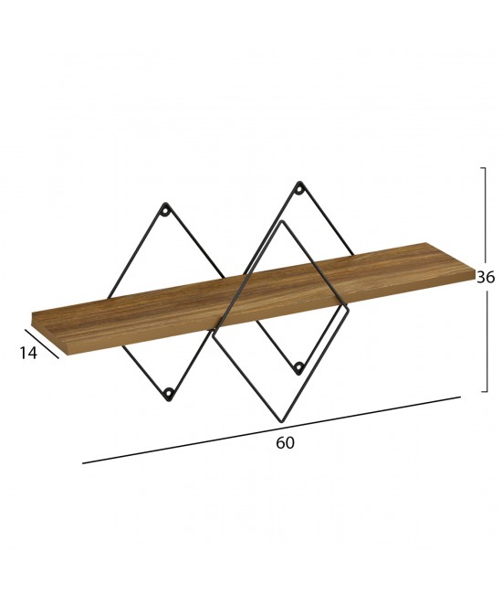 ΕΠΙΤΟΙΧΙΟ ΡΑΦΙ CHANTRIA HM8934.11 ΜΕΛΑΜΙΝΗ ΣΕ ΟΑΚ ΧΡΩΜΑ-ΜΕΤΑΛΛΟ ΜΑΥΡΟ 60x14x36Υεκ.