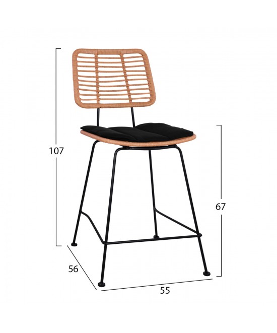 ΣΚΑΜΠΟ ΜΕΣΑΙΟΥ ΥΨΟΥΣ ALLEGRA HM5644 ΜΕΤΑΛΛΙΚΟ ΜΕ WICKER ΣΕ ΜΠΕΖ ΑΠΟΧΡΩΣΗ 55x56x107 εκ.