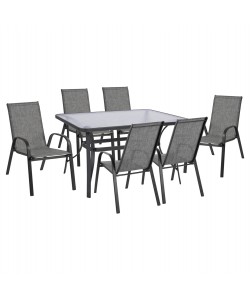 ΣΕΤ ΤΡΑΠΕΖΑΡΙΑΣ 7ΤΜΧ 140X80 BRUNO & 6TMX LEON ΠΟΛΥΘΡΟΝΑ ΓΚΡΙ