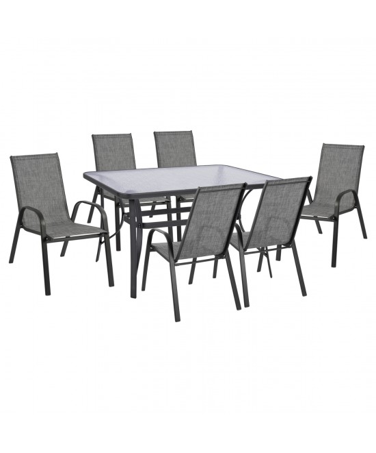 ΣΕΤ ΤΡΑΠΕΖΑΡΙΑΣ 7ΤΜΧ 140X80 BRUNO & 6TMX LEON ΠΟΛΥΘΡΟΝΑ ΓΚΡΙ