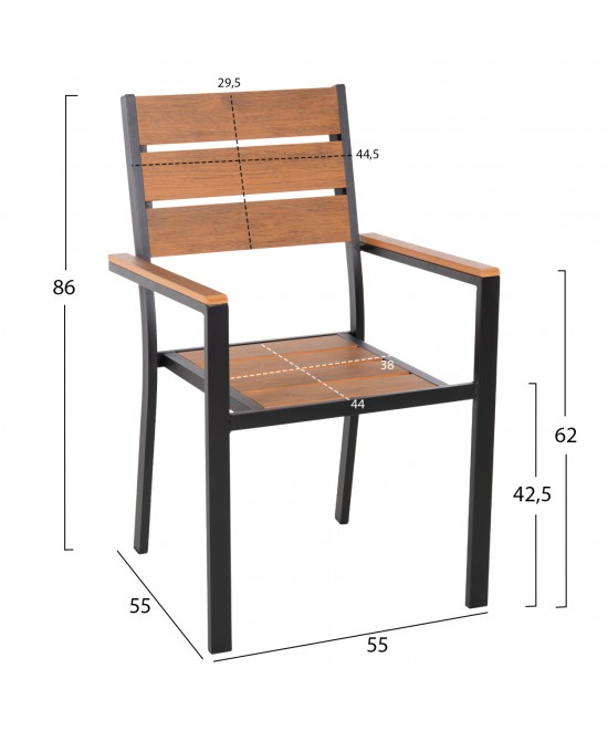 ΠΟΛΥΘΡΟΝΑ ΑΛΟΥΜΙΝΙΟΥ SAGA HM5981.02 ΜΑΥΡΗ-POLYWOOD ΣΕ ΦΥΣΙΚΟ 55x55x86Υεκ.