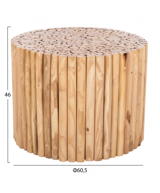 ΤΡΑΠΕΖΙ ΣΑΛΟΝΙΟΥ ΣΤΡΟΓΓΥΛΟ COOTER HM9864 ΚΛΑΔΙΑ TEAK-ΦΥΣΙΚΟ Φ60,5x46Υεκ.