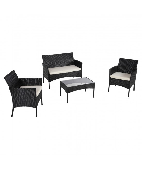 ΣΕΤ ΣΑΛΟΝΙ 4ΤΜΧ STASIA HM6089.04 ΣΥΝΘ.RATTAN ΜΑΥΡΟ-ΜΠΕΖ ΜΑΞΙΛΑΡΙΑ