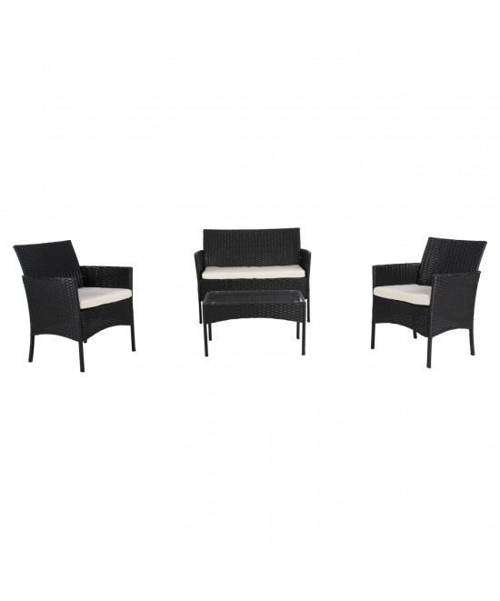 ΣΕΤ ΣΑΛΟΝΙ 4ΤΜΧ STASIA HM6089.04 ΣΥΝΘ.RATTAN ΜΑΥΡΟ-ΜΠΕΖ ΜΑΞΙΛΑΡΙΑ