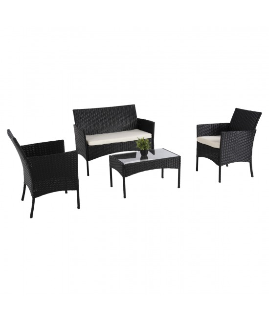 ΣΕΤ ΣΑΛΟΝΙ 4ΤΜΧ STASIA HM6089.04 ΣΥΝΘ.RATTAN ΜΑΥΡΟ-ΜΠΕΖ ΜΑΞΙΛΑΡΙΑ