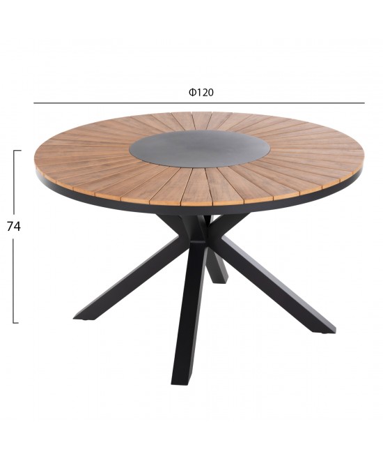 ΤΡΑΠΕΖΙ ΣΤΡΟΓΓΥΛΟ ΕΞ.ΧΩΡΟΥ MORIL HM6041.01 ΑΛΟΥΜΙΝΙΟ ΑΝΘΡΑΚΙ-POLYWOOD ΦΥΣΙΚΟ Φ120εκ.