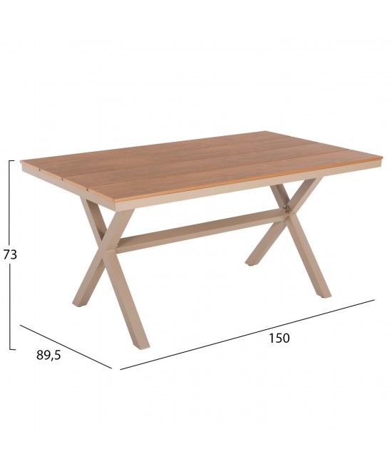 ΤΡΑΠΕΖΙ ΑΛΟΥΜΙΝΙΟΥ ΟΡΘΟΓΩΝΙΟ TAWNEE HM6037.04 ΣΑΜΠΑΝΙ-POLYWOOD ΦΥΣΙΚΟ 150x89,5x73Υ