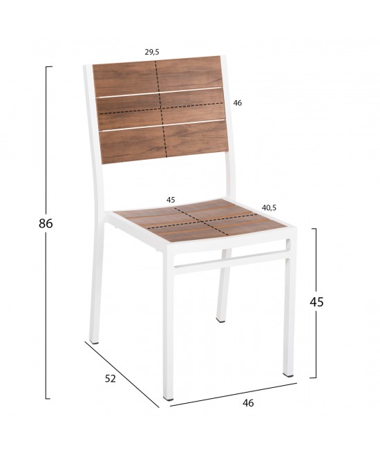 ΚΑΡΕΚΛΑ ΑΛΟΥΜΙΝΙΟΥ SAGA HM6063.01 ΛΕΥΚΗ ΜΕ POLYWOOD 46x52x86Υεκ.