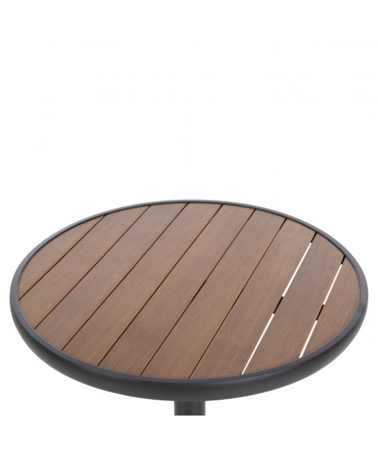 ΤΡΑΠΕΖΙ ΑΛΟΥΜΙΝΙΟΥ ΣΤΡΟΓΓΥΛΟ ALEXA HM6086.01 ΑΝΘΡΑΚΙ-POLYWOOD TOP ΦΥΣΙΚΟ Φ60x73Υεκ.