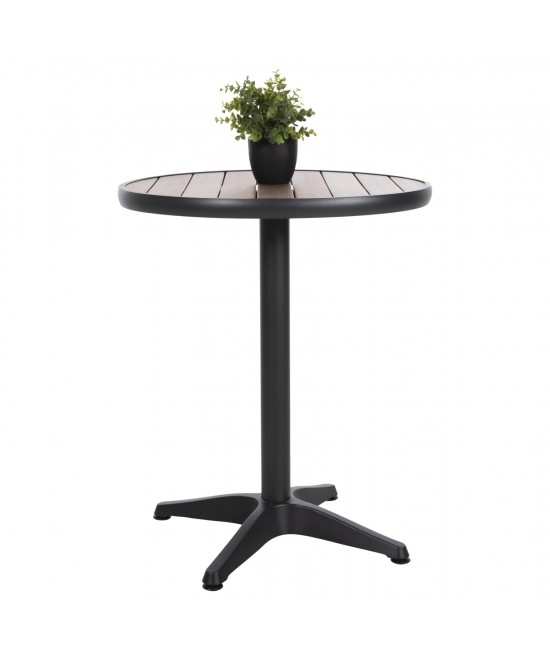 ΤΡΑΠΕΖΙ ΑΛΟΥΜΙΝΙΟΥ ΣΤΡΟΓΓΥΛΟ ALEXA HM6086.01 ΑΝΘΡΑΚΙ-POLYWOOD TOP ΦΥΣΙΚΟ Φ60x73Υεκ.