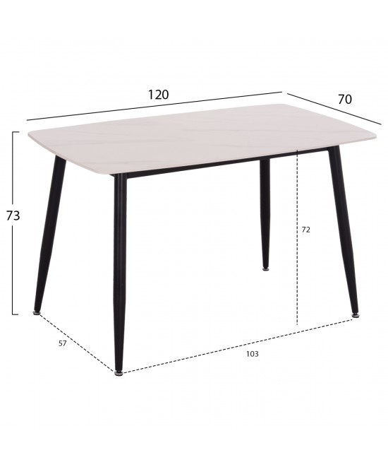 ΤΡΑΠΕΖΙ RAVEN HM9854.01 ΚΕΡΑΜΙΚΟ TOP ΜΑΤ ΛΕΥΚΟ ΜΑΡΜΑΡΟ-ΜΑΥΡΟ ΜΕΤΑΛΛΟ 120x70x73Υεκ.