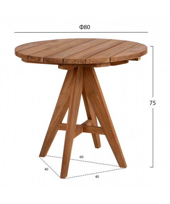 ΤΡΑΠΕΖΙ LEO HM9623.11 ΣΤΡΟΓΓΥΛΟ ΜΑΣΙΦ ΞΥΛΟ ΤΕΑΚ Φ80x75Υεκ.