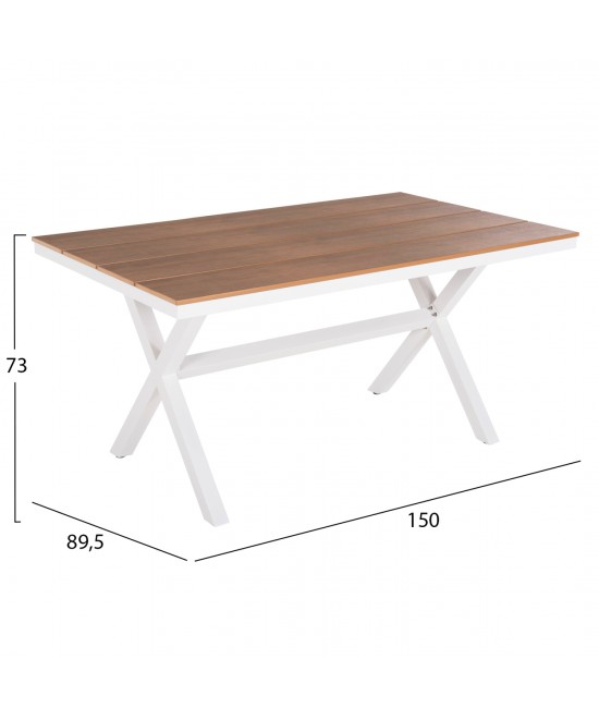 ΤΡΑΠΕΖΙ ΑΛΟΥΜΙΝΙΟΥ ΟΡΘΟΓΩΝΙΟ TAWNEE HM6037.02 ΛΕΥΚΟ-POLYWOOD ΦΥΣΙΚΟ 150x89,5x73Υεκ