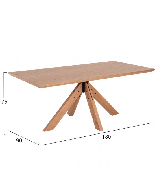 ΤΡΑΠΕΖΙ PAOLO HM9853 MDF ΜΕ ΚΑΠΛΑΜΑ ΦΡΑΞΙΝΟΥ-ΠΟΔΙΑ RUBBERWOOD-ΦΥΣΙΚΟ 180x90x75Yεκ