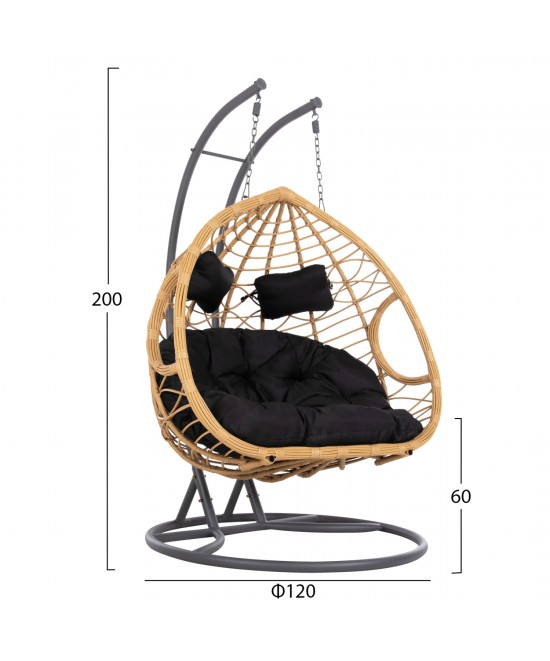 ΔΙΠΛΗ ΚΡΕΜΑΣΤΗ ΦΩΛΙΑ ME ΥΠΟΠΟΔΙΟ GRACIE HM5754.02 ΜΠΕΖ ΣΥΝΘ.RATTAN-ΓΚΡΙ ΜΕΤΑΛ.ΣΚΕΛΕΤΟΣ Φ120x200Υεκ
