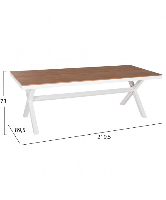 ΤΡΑΠΕΖΙ ΑΛΟΥΜΙΝΙΟΥ ΟΡΘΟΓΩΝΙΟ TAWNEE HM6039.02 ΛΕΥΚΟ-POLYWOOD ΦΥΣΙΚΟ 219,5x89,5x73Υ
