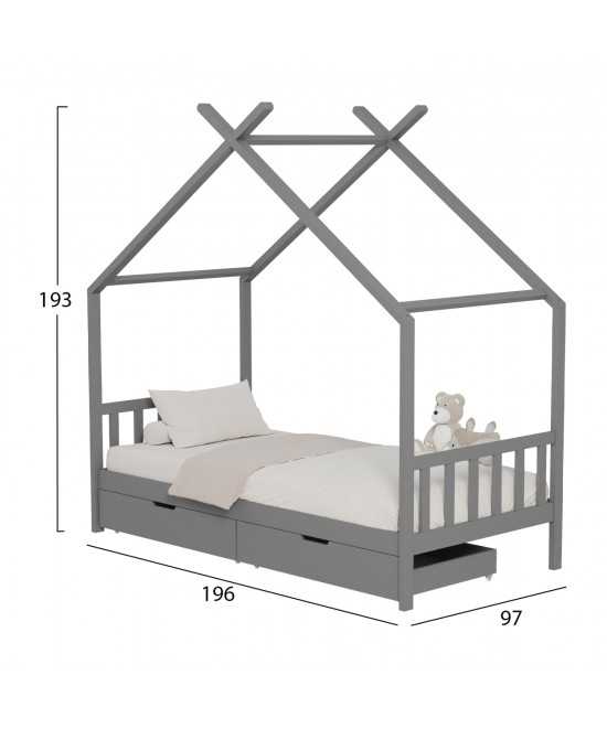 ΚΡΕΒΑΤΙ ΠΑΙΔΙΚΟ KLARICE HM680.05 τ.MONTESSORI-2 ΣΥΡΤΑΡΙΑ- ΞΥΛΟ ΠΕΥΚΟΥ ΓΚΡΙ-190x90εκ