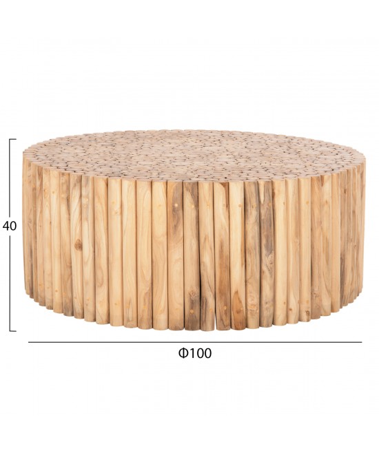 ΤΡΑΠΕΖΙ ΣΑΛΟΝΙΟΥ ΣΤΡΟΓΓΥΛΟ COOTER HM9862 ΚΛΑΔΙΑ TEAK-ΦΥΣΙΚΟ Φ100x40Υεκ.