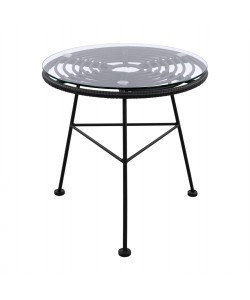 ΤΡΑΠΕΖΙ ΜΕΤΑΛΛΙΚΟ ALLEGRA ΜΕ WICKER ΣΕ ΜΑΥΡΗ ΑΠΟΧΡΩΣΗ ΚΑΙ ΓΥΑΛΙ HM5459.02  Φ45x46εκ