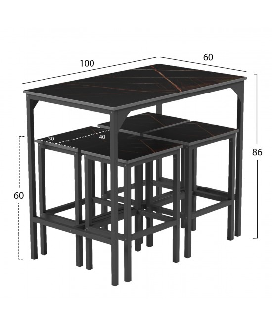ΣΕΤ ΤΡΑΠΕΖΑΡΙΑ ΜΠΑΡ 5ΤΜΧ BOXY HM9882.13 ΜΑΥΡΟ ΜΕΤΑΛΛΟ-ΜΕΛΑΜΙΝΗ ΜΑΥΡΟ ΜΑΡΜΑΡΟ