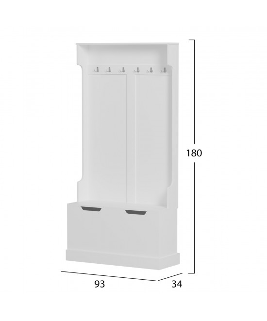 ΕΠΙΠΛΟ ΕΙΣΟΔΟΥ KAYLOR HM2475.03 ΜΕ ΚΡΕΜΑΣΤΡΕΣ&ΑΠΟΘ.ΧΩΡΟ-MDF ΣΕ ΛΕΥΚΟ 93x34x180Υεκ