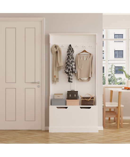 ΕΠΙΠΛΟ ΕΙΣΟΔΟΥ KAYLOR HM2475.03 ΜΕ ΚΡΕΜΑΣΤΡΕΣ&ΑΠΟΘ.ΧΩΡΟ-MDF ΣΕ ΛΕΥΚΟ 93x34x180Υεκ