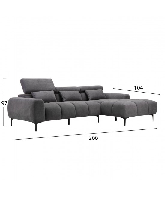 ΚΑΝΑΠΕΣ ΔΕΞΙΑ ΓΩΝΙΑ DIVYA HM3267.02R ΣΥΝΘ.SUEDE ΓΚΡΙ 264x175x99Υεκ.
