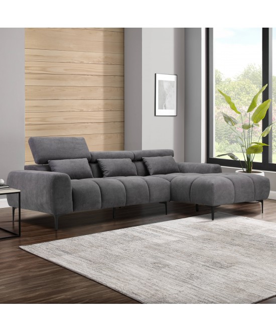 ΚΑΝΑΠΕΣ ΔΕΞΙΑ ΓΩΝΙΑ DIVYA HM3267.02R ΣΥΝΘ.SUEDE ΓΚΡΙ 264x175x99Υεκ.