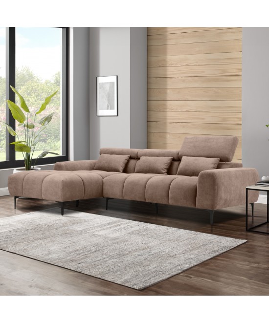 ΚΑΝΑΠΕΣ ΑΡΙΣΤΕΡΗ ΓΩΝΙΑ DIVYA HM3267.01L ΣΥΝΘ.SUEDE ΑΝΟΙΧΤΟ ΚΑΦΕ 264x175x99Υεκ.